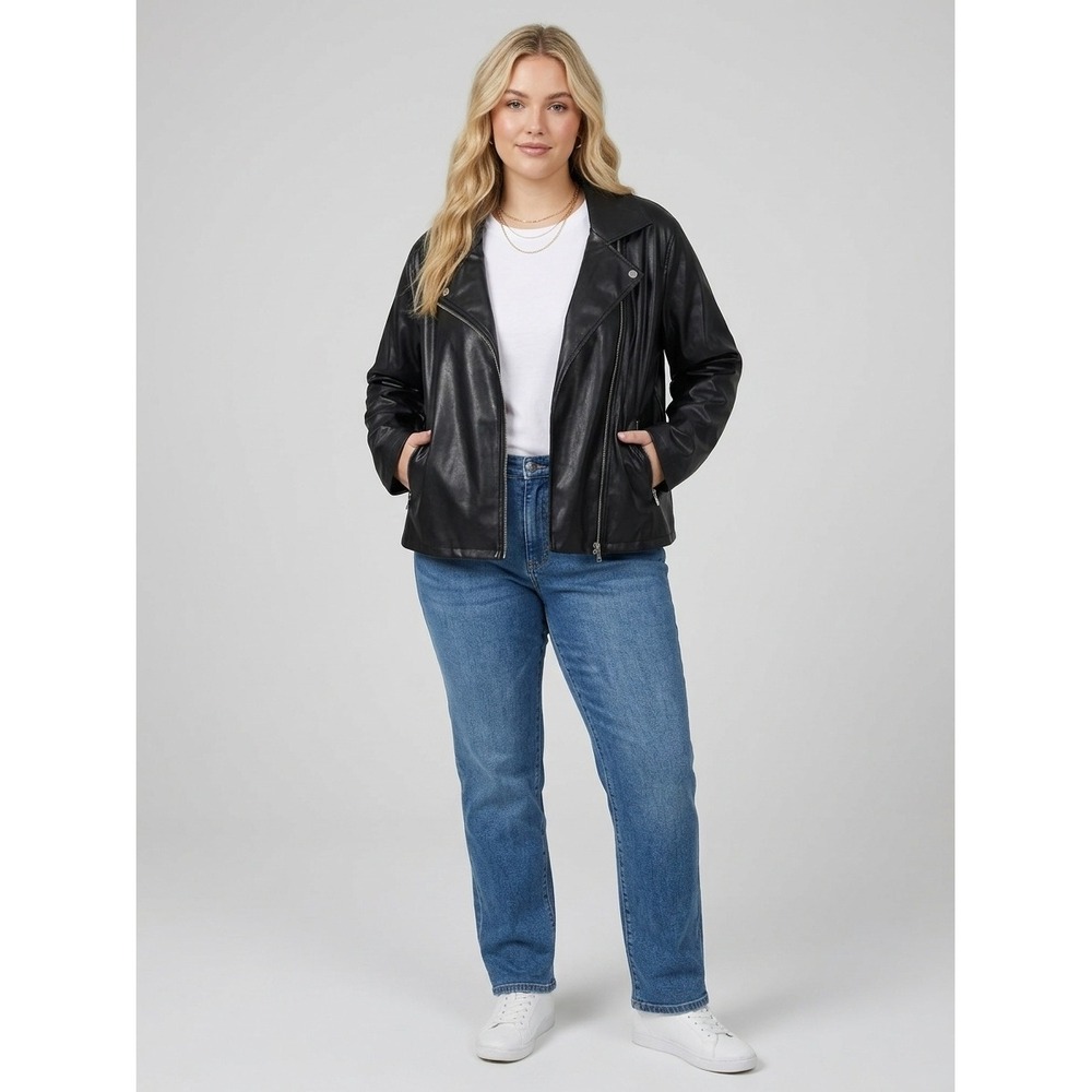 Ashley Stewart Faux Leather Moto Jacket Plus Size 20 Black Asymmetric